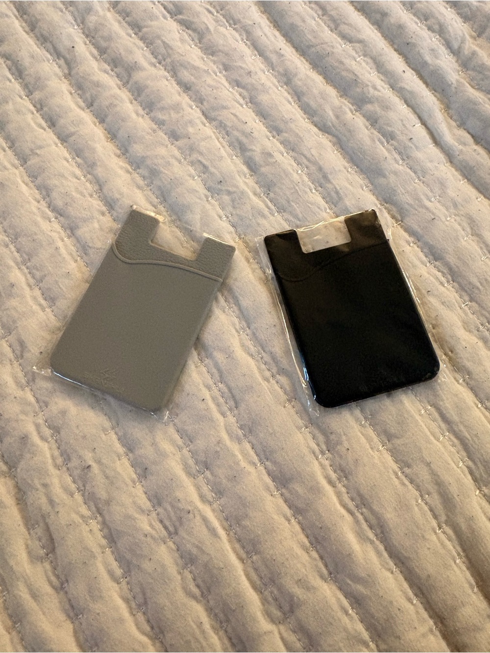 Set of 2: (1) Black and (2) Gray Adhesive Phone Card Holders - Stick-On Wallet